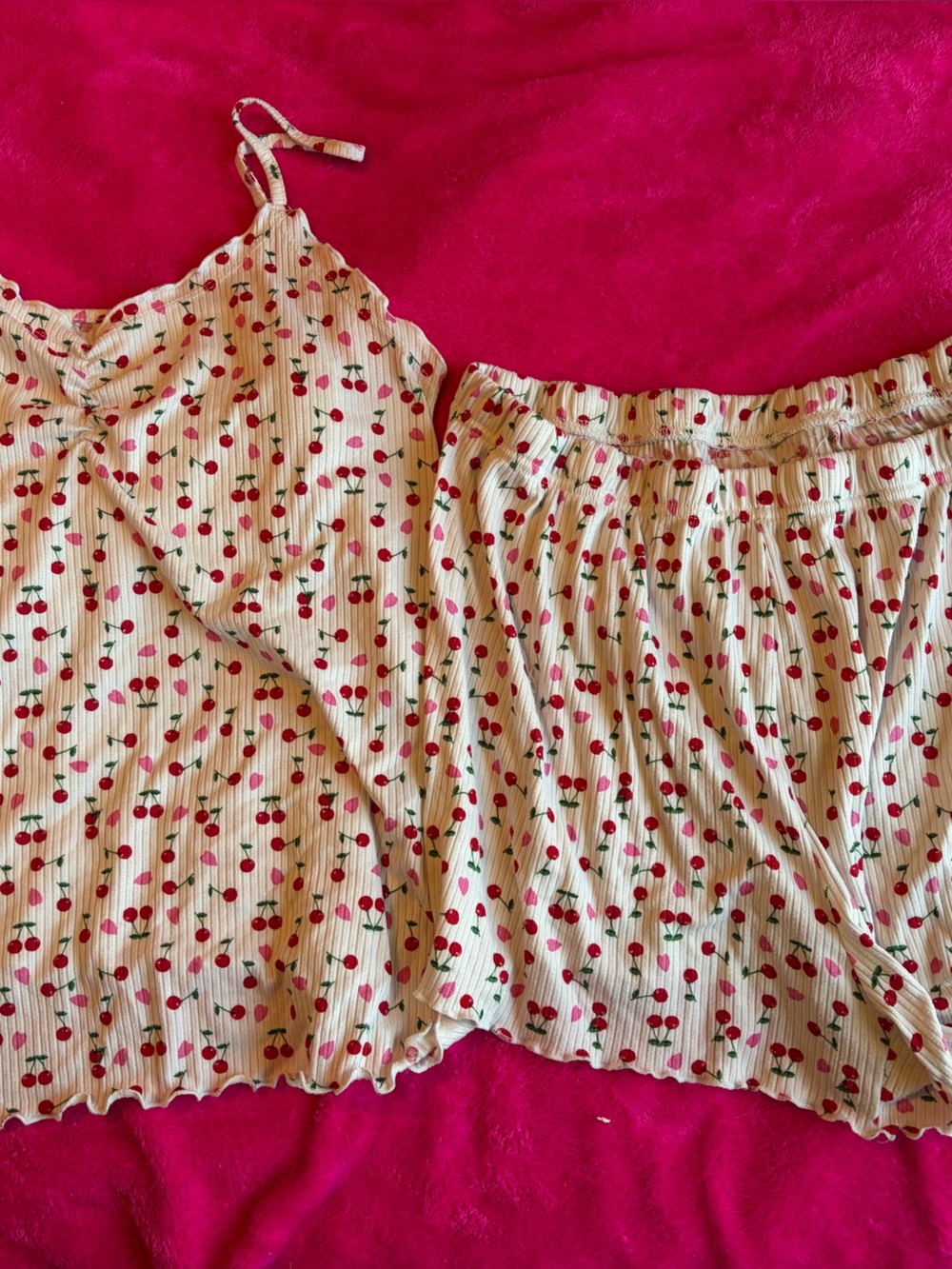 Cream Cherry-Print Cami and Shorts Set - Picture 2 of 6